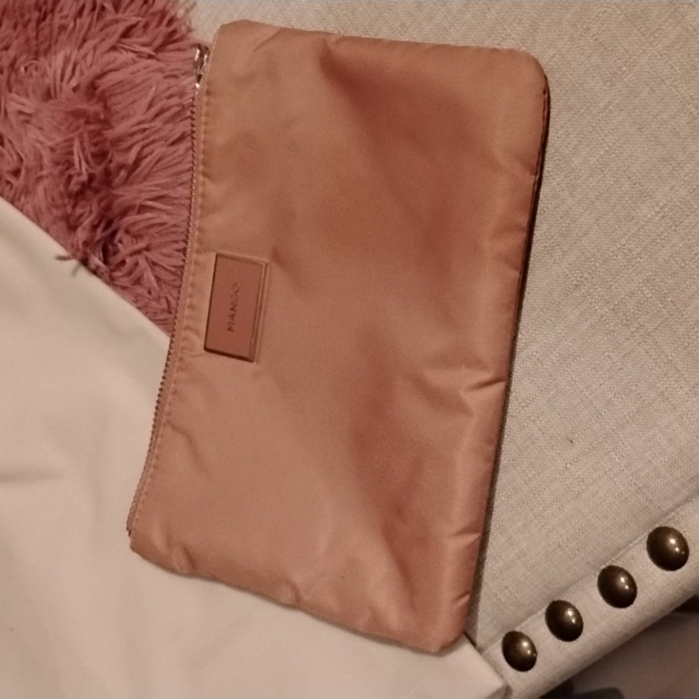 Mango Pink Nylon Zip Bag, Pouch. Makeup Bag .